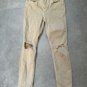 Free People We The Free Jeans Womens Size 30R High Rise Tapered Khaki Distressed